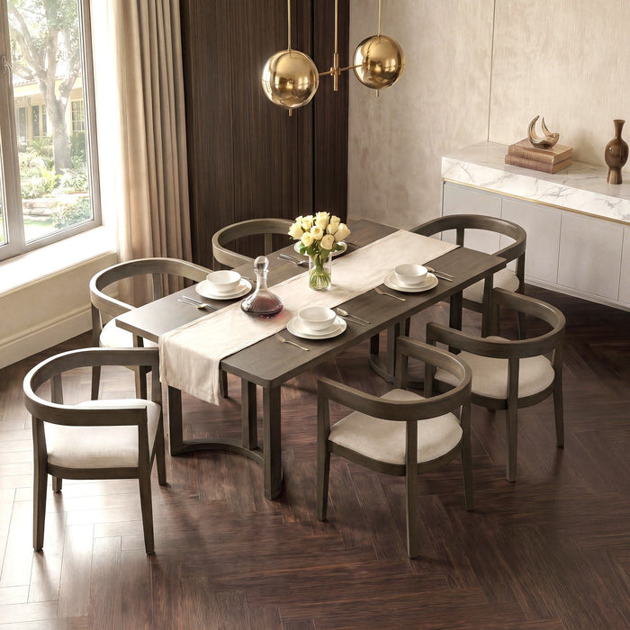Rectangular Dining Table Set For 6 With Upholstered Barrel Back Chairs Hearth and Haven