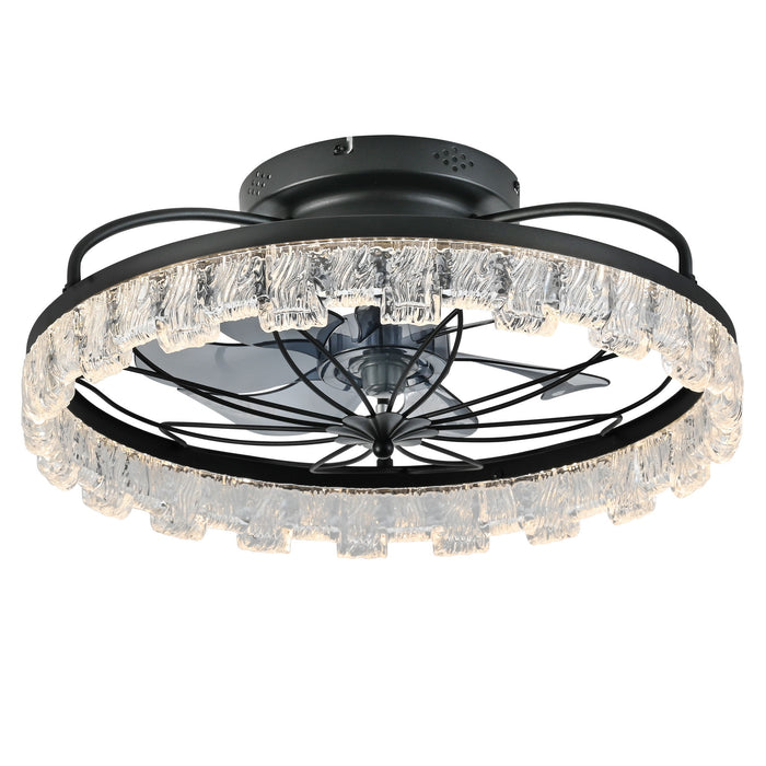 Ceiling Fan With Light, Flower Caged Ceiling Fan With Remote, LED Low Profile Ceiling Light - Matte Black Daily Nest