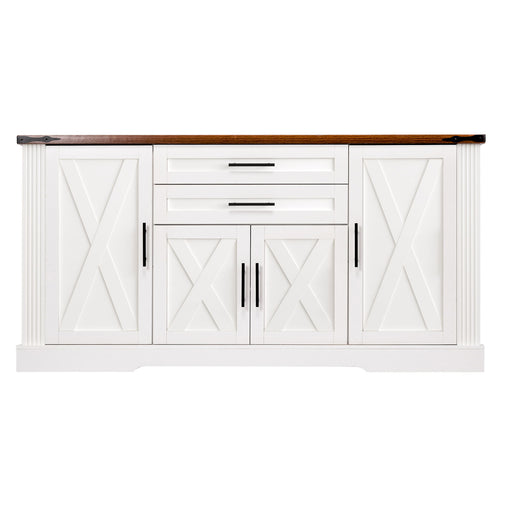 Barn Door Storage Cabinet With 2 Drawers & Door Rack, Adjustable Shelves Home Essentials
