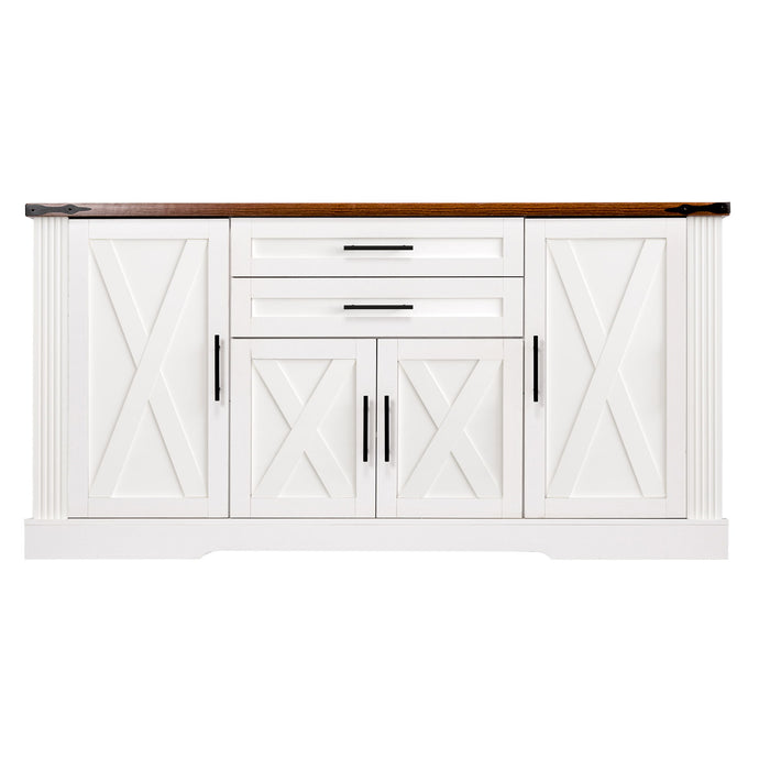 Barn Door Storage Cabinet With 2 Drawers & Door Rack, Adjustable Shelves Home Essentials