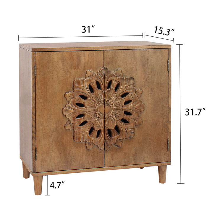 2 Door Accent Storage Cabinet With Floral Design, Sideboard For Living Room - Dark Brown Home Essentials