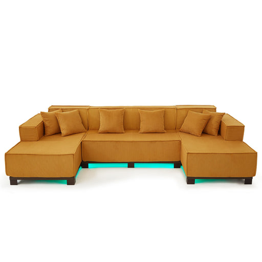 U-Shaped Sectional Sofa With RGB LED Light Strip And 6 Pillows Hearth and Haven