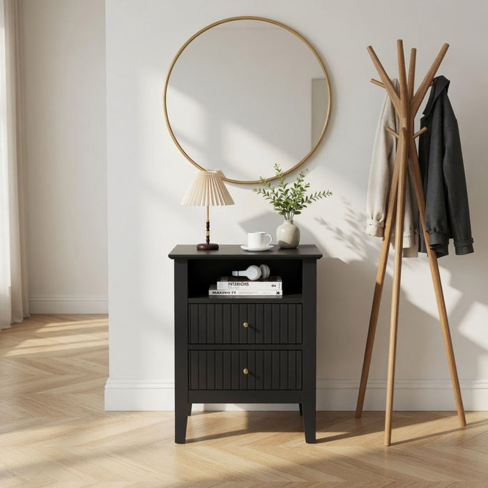 Fluted Nightstand With 2 Drawers Home Essentials