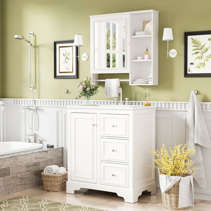 Bathroom Vanity With Sink, Modern Elegant Bathroom Storage Cabinet With 3 Drawers And Adjustable Shelves, Freestanding Vanity Set With Mirror Cabinet, Single Sink Bathroom Vanity Hearth and Haven