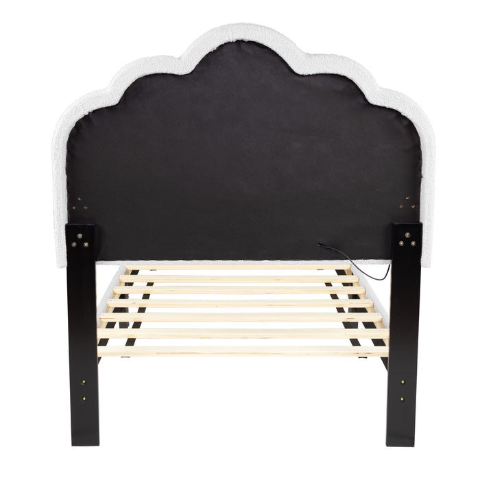 Bed With Floral Design Headboard And Built In LED Lighting Home Essentials