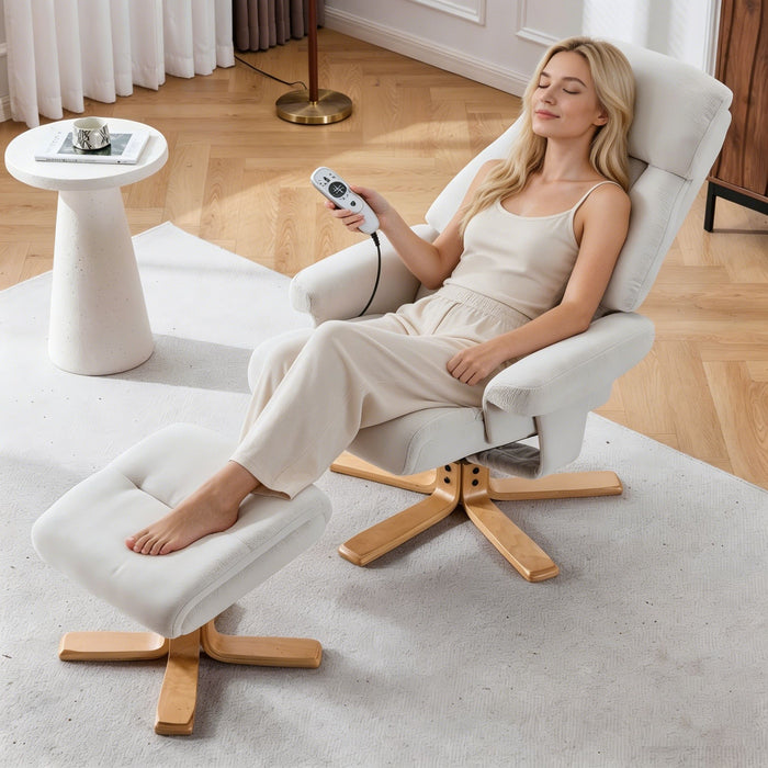 Upholstered Heated Massage 360° Swivel Accent Chair With Ottoman Home Essentials