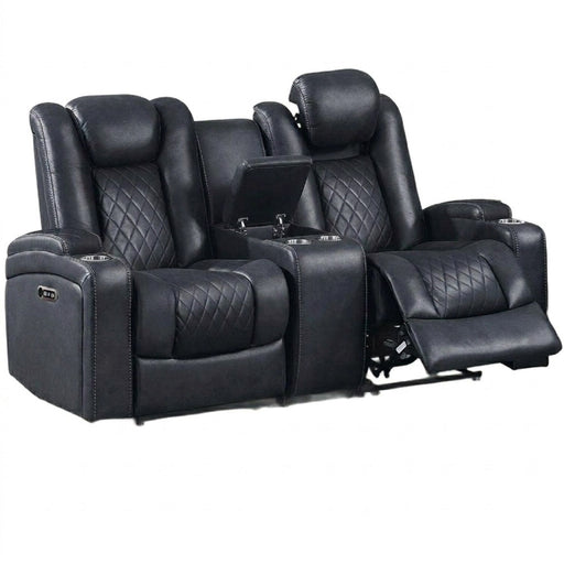 Power Reclining Loveseat With Adjustable Headrest, Storage, Cup Holders - Inky Blue Home Essentials