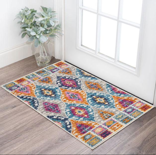 2' x 3' Ogee Power Loom Area Rug - Blue And Pink