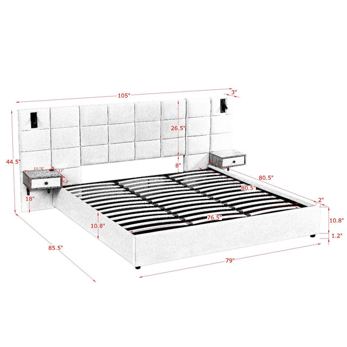Upholstered Hydraulic Platform Bed With Storage Shelves, Reading Lamps, USB Port Home Essentials