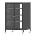 Media Storage Cabinet With Wheels, 4 Adjustable Glass Shelves & Door, Heavy-Duty - Black Home Essentials
