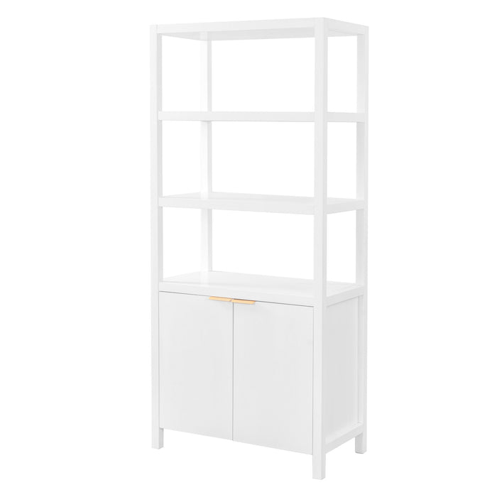 Modern Tall Storage Bookcase Cabinet With 2 Open Shelves & Double Doors Noble House