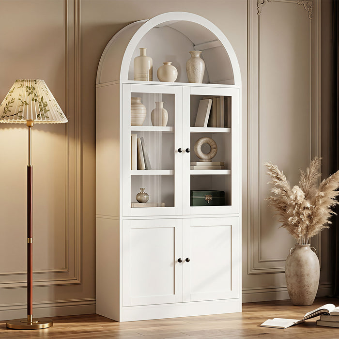 Tall Arched Top Storage Cabinet With 5 Tier Shelves, Soft Close Hinges Noble House