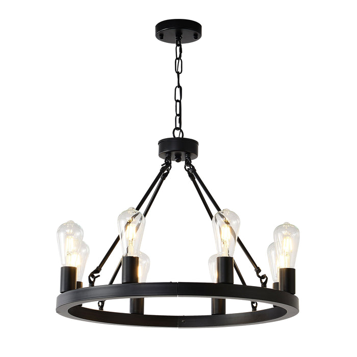 6 Light (No Bulbs) Wagon Wheel Chandelier Farmhouse Modern Small Round Chandelier For Living Room Kitchen Island Foyer Hallway Entryway Bedroom Dining Room Light Fixture Ceiling Hanging - Matte Black