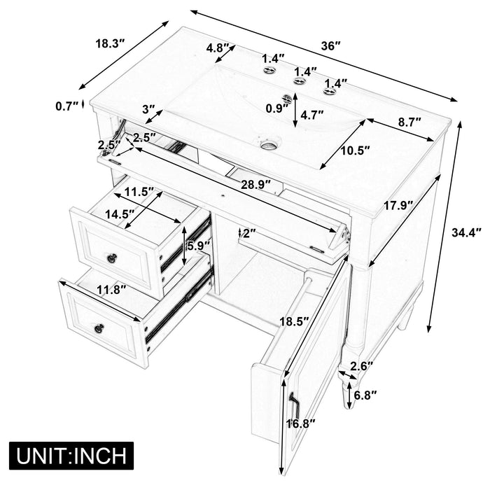 Freestanding Bathroom Vanity With Sink, Adjustable Shelf, Flip Drawer Hearth and Haven