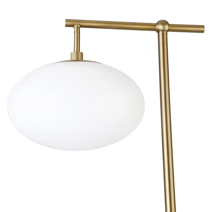 Reading Floor Lamp With White Frosted Glass Globe Shade - Brass