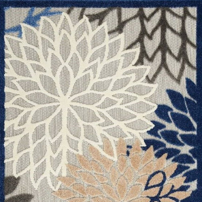 3' X 5' Floral Non Skid Indoor / Outdoor Area Rug - Blue