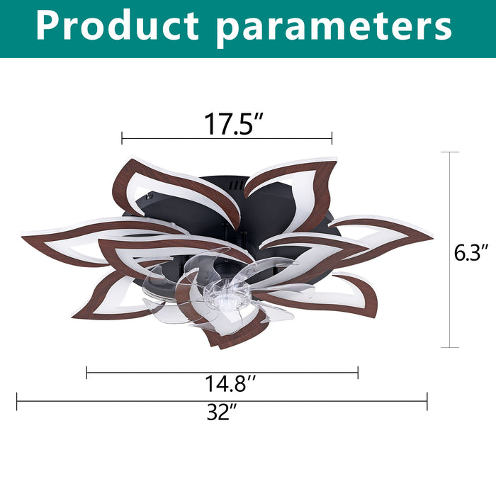 32" Flower Ceiling Fan With LED Dimmable Light, Low Profile Flush Mount Fan With Remote Control, 6 Speeds Daily Nest