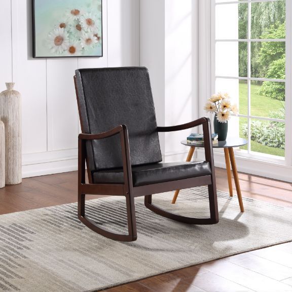 Raina - Rocking Chair - Dark Brown Synthetic Leather & Espresso ACME