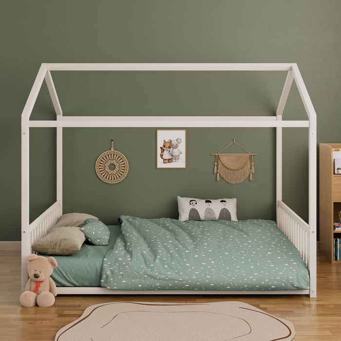 Montessori Style Floor House Shaped Bed With Safety Guardrails Hearth and Haven