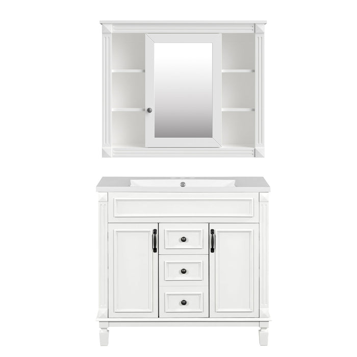 Bathroom Vanity With Top Sink, Mirror Cabinet, 2 Soft Closing Doors & 2 Drawers