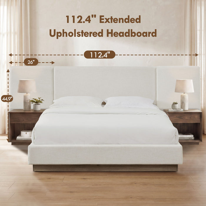 Muse - Queen Upholstered Platform Bed Frame - Ivory / Light Gray / Camel Oak House & Home Furniture