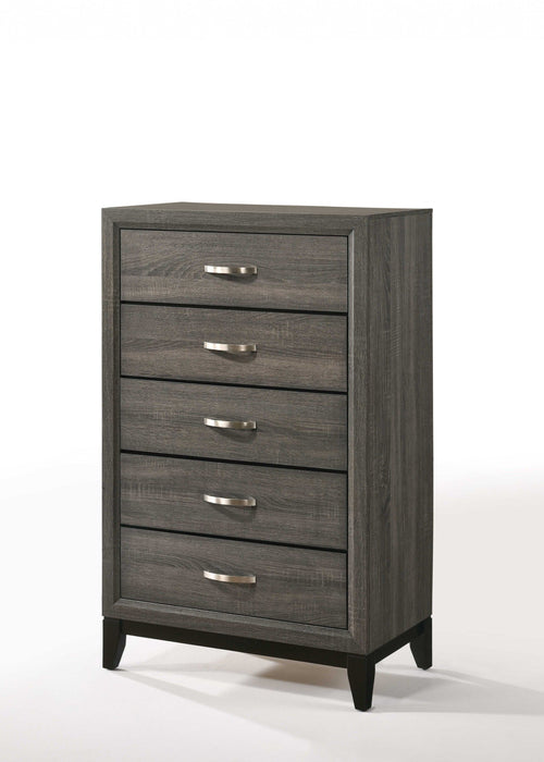 Wood Five Drawer Chest - Gray