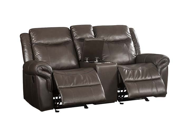 Lydia - Motion Loveseat With USB & Console - Brown Leather Aire ACME
