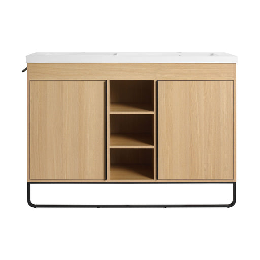 48" Freestanding Bathroom Vanity With Double Sink, 2 Soft Close Doors & 3 Open Shelves - Oak Home Essentials