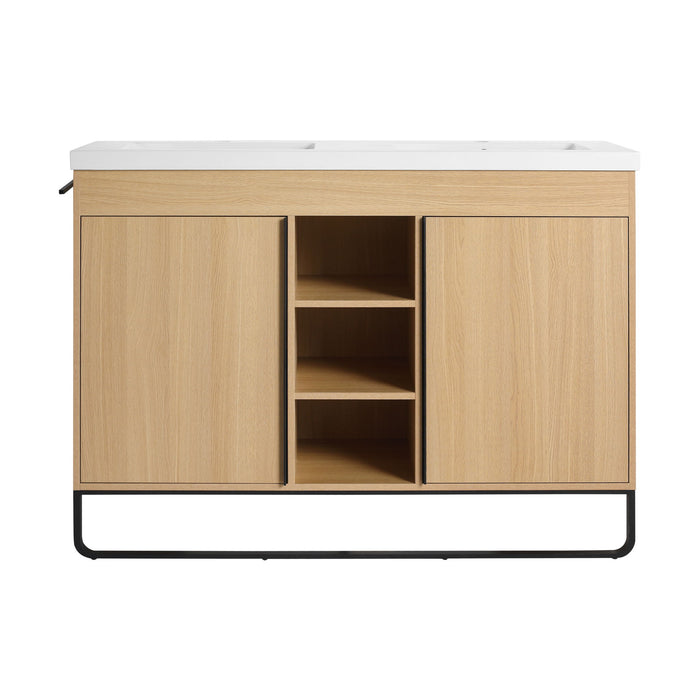 48" Freestanding Bathroom Vanity With Double Sink, 2 Soft Close Doors & 3 Open Shelves - Oak Home Essentials