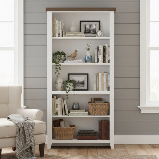 High 5 Shelf Bookcase - Jasmine Whitewash / Barnwood Home Essentials