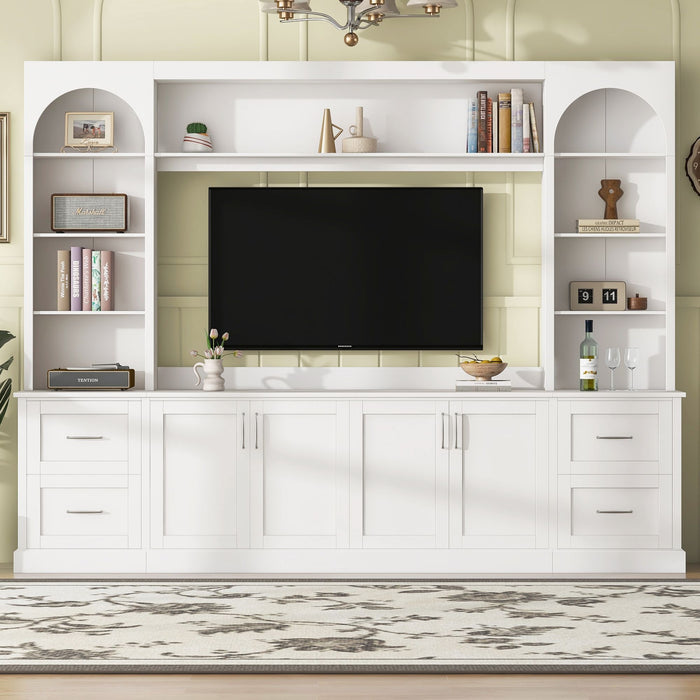 Arched Entertainment Center Wall Unit With Drawers, TV Stand Hearth and Haven