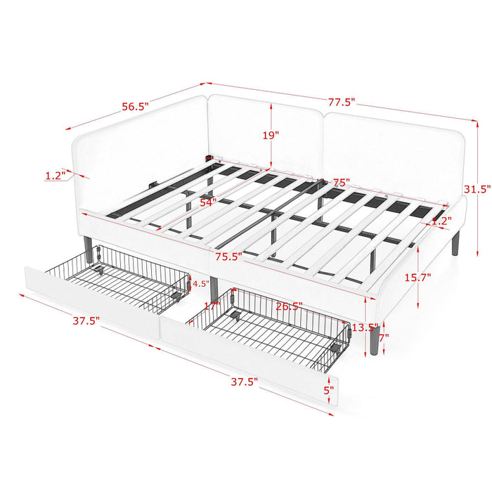 Upholstered Platform Bed Frame With 2 Storage Drawers And Adjustable Sofa Bed Home Essentials