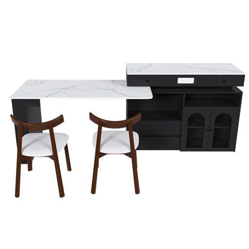 Retro Kitchen Island Set With Chairs, Extendable & Rotating Table, 4 Drawers & Door Cabinets Home Essentials