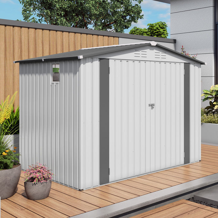 Outdoor Garden Storage Shed, Tool Shed With Pitched Roof Waterproof With 1 Window And 2 Lockable Door - White / Gray Daily Nest
