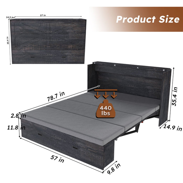 Full Murphy Bed With Storage Drawers, Charging Station, Foldable Panels, And Silent Swivel Wheels Home Essentials