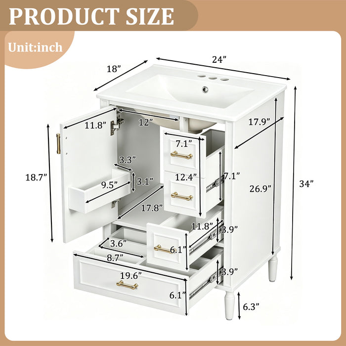 Modern Bathroom Vanity With Sink, Soft Close Doors, 3 Drawers Hearth and Haven