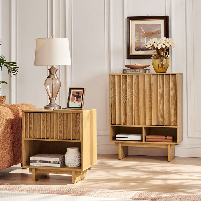 Sideboard Buffet Cabinet With Grille Slat Design With 3 Doors And Adjustable Shelves Home Essentials