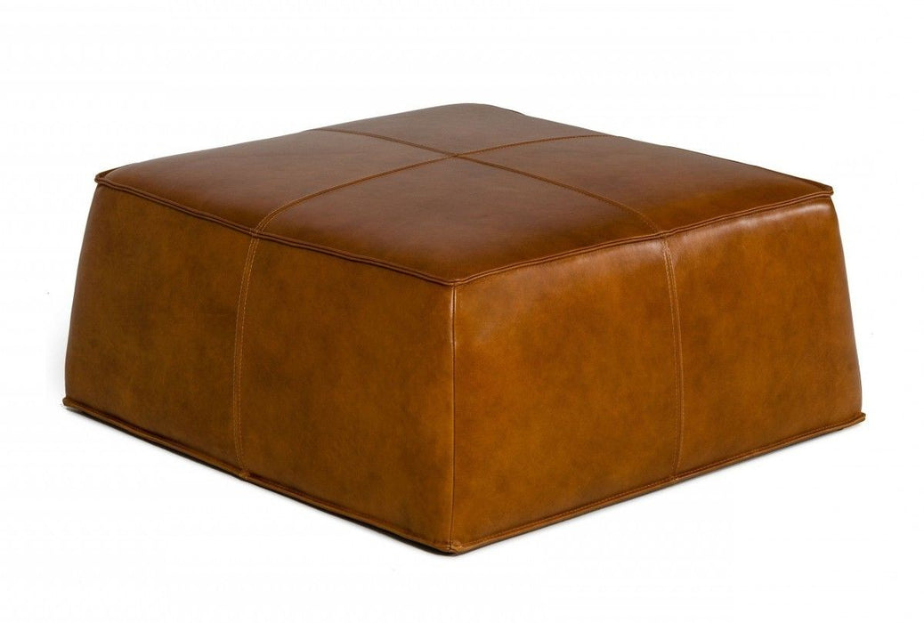 Faux Leather Ottoman - Camel