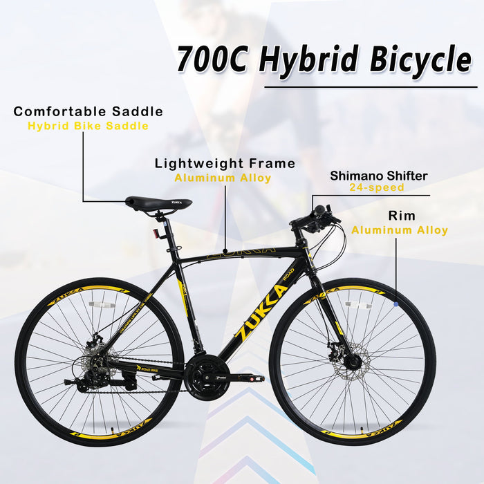24 Speed Hybrid Bike Disc Brake 700C Road Bike For Men Women' S City Bicycle