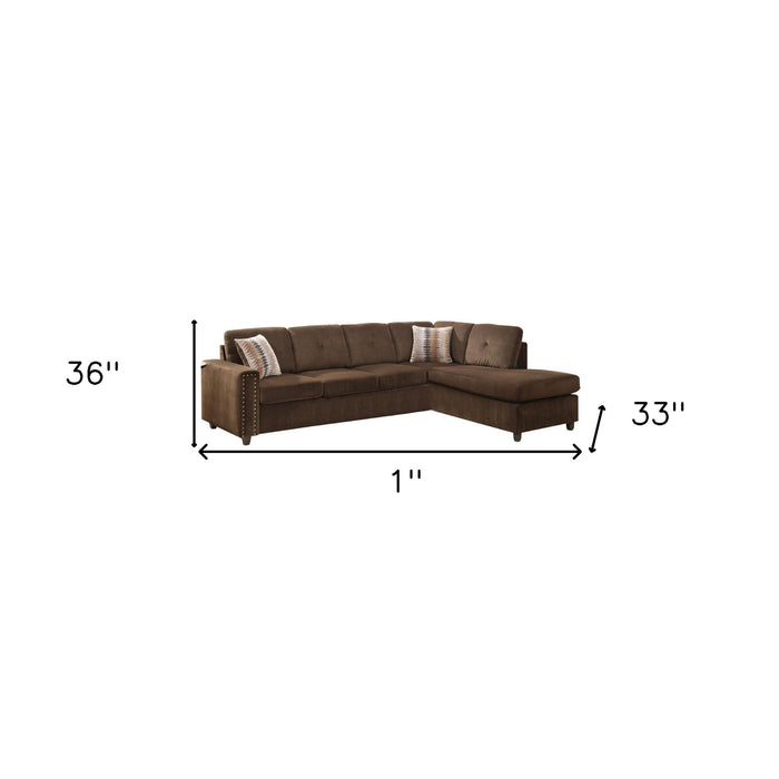 Velvet L Shaped Two Piece Sofa And Chaise Sectional And Toss Pillows - Chocolate