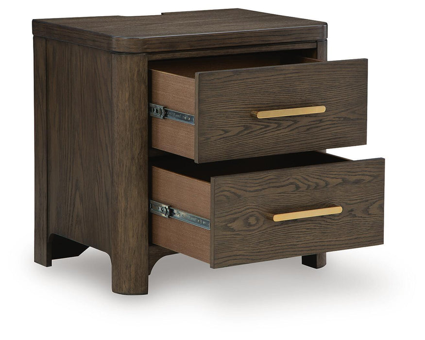 Radkin - Two Drawer Night Stand - Burnished Brown Signature Design by Ashley®
