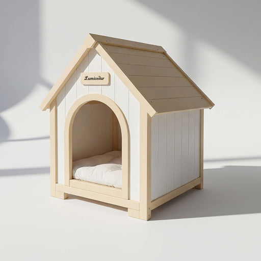 Indoor Dog House With Cushion Pet House For Small Dogs & Cats - Creamy White / Light Yellow Daily Nest