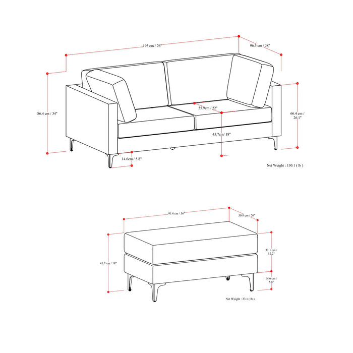 Ava - Mid Century Sofa With Ottoman Set Simpli-Home