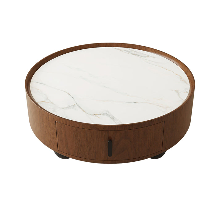 Round Coffee Table With Ball Feet, Pull Handle Storage Drawer - Bouguer Walnut / Brown Home Essentials
