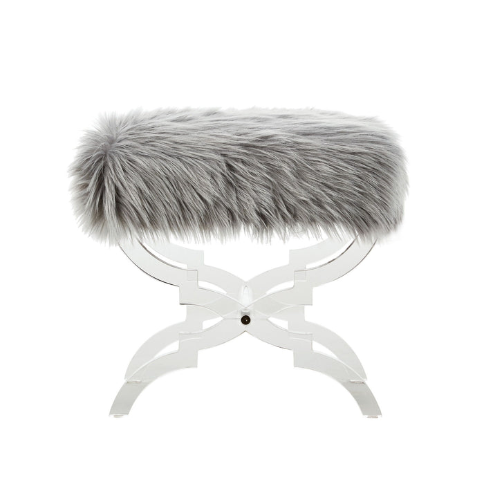 Faux Fur Ottoman - Gray / Clear