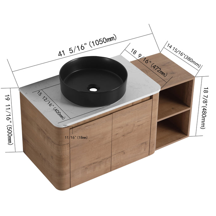 Wall Mounted Bathroom Vanity With Art Sink, 1 Storage Shelf, 2 Soft Close Doors Home Essentials