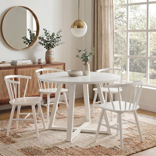 Edo - 5 Piece Dining Set, Trestle Dining Table With 4 Windsor Chairs - White Home Essentials