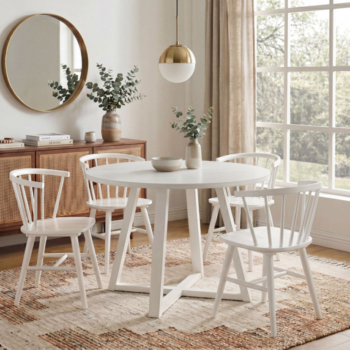 Edo - 5 Piece Dining Set, Trestle Dining Table With 4 Windsor Chairs - White Home Essentials