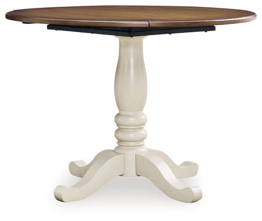 Wirloni - Round Dining Room Drop Leaf Table - Antique White / Brown Signature Design by Ashley®