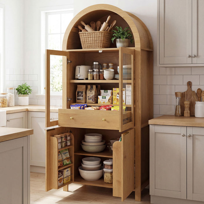 Fluted Tall Arched Pantry Cabinet With Adjustable Shelves Home Essentials